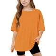 thumbnail image 1 of BLTIBY 2025 Toddler Girls Boys T-shirt Summer Round Neck Solid Color Short Sleeve Tee Kids Loose Fashion Pullover Tops Orange 12-13 Years, 1 of 8