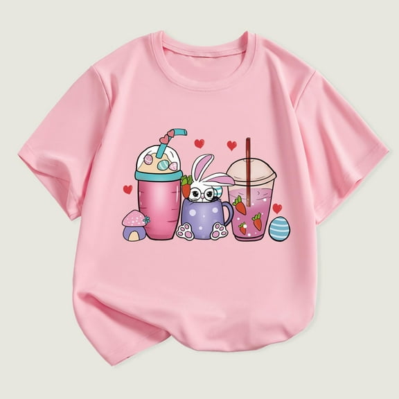 BLTIBY 2025 Toddler Girls Boys T-shirt Summer Short Sleeve Printed Tee Kids Round Neck Fashion Casual Pullover Tops Pink 9-10 Years
