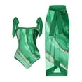 thumbnail image 1 of BLTIBY 2025 Two Piece Swimsuits for Women with Matching Wrap Skirt Printed Tummy Control Bikin Swim Top Cover Ups Bottom Swimwear Green 3XL, 1 of 4