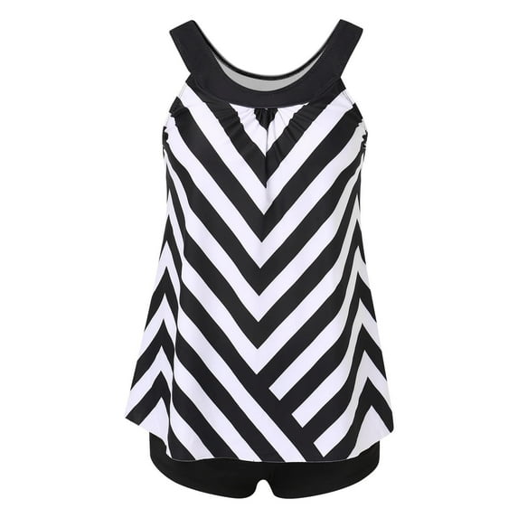 BLTIBY 2025 Two Piece Tankini Swimsuits for Women with Shorts Printed Sleeveless Tummy Control Bathing Suits Athletic Swimwear White S