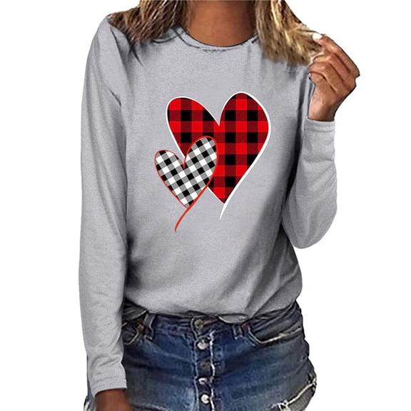 BLTIBY 2025 Valentine's Day Sweatshirts for Women Autumn Spring Crewneck Long Sleeve Funny Love Heart Graphic Valentines Shirts Casual Valentines Pullover Top Gray XXL
