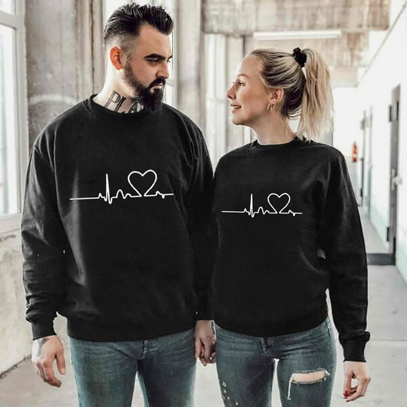 BLTIBY 2025 Valentine's Day Sweatshirts for Women Men Autumn Spring Long Sleeve Crewneck Funny Love Heart Graphic Valentines Shirts Casual Valentines Pullover Top Black S