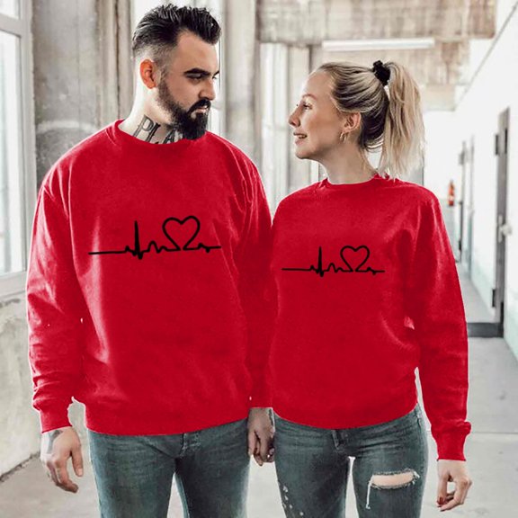 BLTIBY 2025 Valentine's Day Sweatshirts for Women Men Autumn Spring Long Sleeve Crewneck Funny Love Heart Graphic Valentines Shirts Casual Valentines Pullover Top Red L