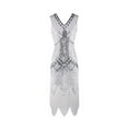 thumbnail image 1 of BLTIBY 2025 Women 1920s Vintage Sequin Dress Lace V Neck Tassel Glitter Art Deco Flapper Dresses with Sleeveless Casual Dress White 4XL, 1 of 2
