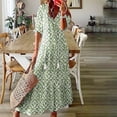 thumbnail image 1 of BLTIBY 2025 Women Boho Maxi Dresses Short Sleeve Summer Bohemian Floral Printed V Neck Tie Casual Loose Beach Dress Green XXL, 1 of 7