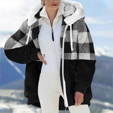 BLTIBY 2025 Women Jacket Coat Hoodies Fall Winter Printed Color Blocking Thicked Zip Loose Casual Cardigan Overcoat Long Sleeve Tops with Pockets Black 5XL
