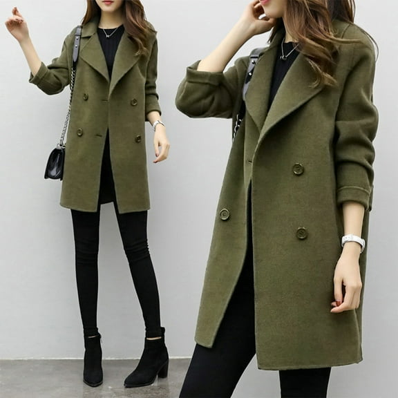 BLTIBY 2025 Women Trench Jacket Coat Fall Winter Solid Color Thicked Button Loose Cardigan Overcoat Long Sleeve Tops with Pockets Army Green XL