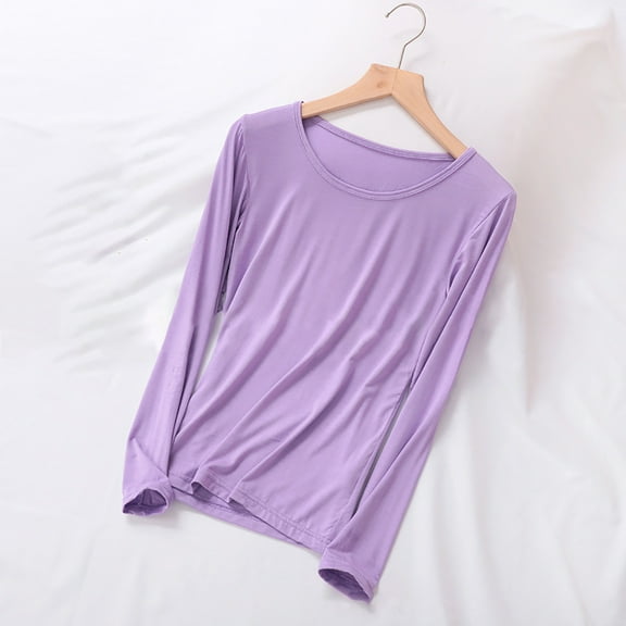 BLTIBY 2025 Women's Fall Pajamas Homewear Tops Thin Single Piece Leisure Home Solid Color Long-Sleeved Versatile Simple Pajamas Purple 4XL