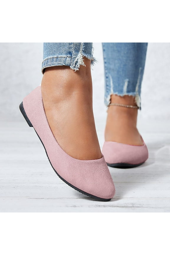 2025 Women’s Flats Shoes Comfortable Suede Pointed Toe Slip On Casual Ballet Flat Dress Shoes Solid Colour Shallow Mouth Bean Pink 40
