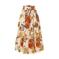 thumbnail image 1 of BLTIBY 2025 Women's High Elastic Waist Midi Skirt Casual Summer Trendy Tie Front Flowy Ruffle Floral Print A Line Skirts Beige L, 1 of 6