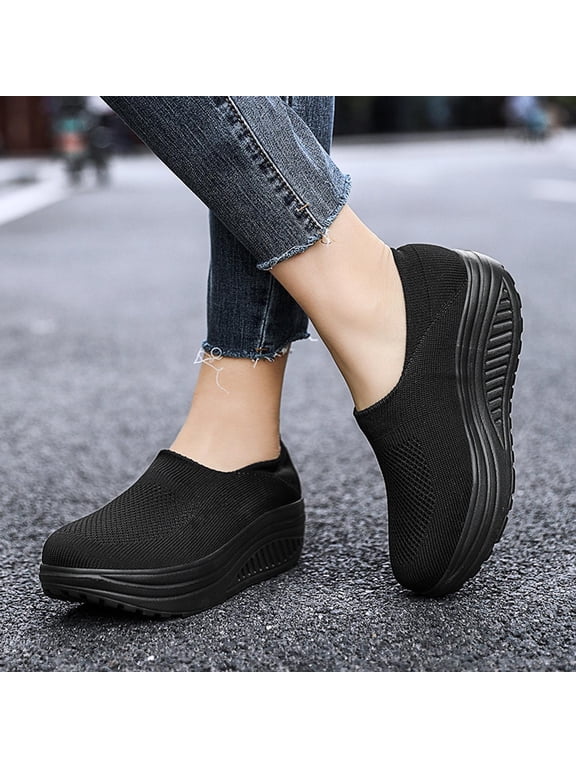 2025 Women's Nurse Shoes Lightweight Slip Resistant Health Care Nursing Shoes Comfortable Work Shoes Solid Color Wedge Casual Moccasins Black 36