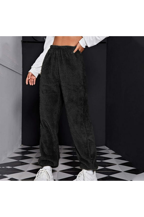 2025 Women's Warm Plush Pajama Pant Soft Fluffy Pajamas Sleep Pants Comfy Fuzzy Lounge Pants Fleece Bottoms Sleepwear Black XXL