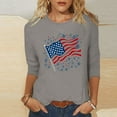 thumbnail image 1 of BLTIBY 2025 Womens Blouse Summer 3/4 Sleeve Round Neck Independence Day Printed USA 4th of July Shirts Loose Novelty T-Shirts Fashion Pullover Top Gray M, 1 of 6