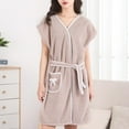 thumbnail image 1 of BLTIBY 2025 Womens Fleece Robe Plush Sleeveless Bathrobe with Pockets Warm Soft Pullover Bathrobes Fashion Comfortable Khaki Free Size, 1 of 7