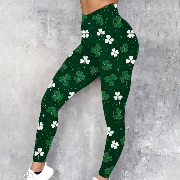 BLTIBY 2025 Womens High Waist St Patrick's Day Leggings Gym Workout Printed Tummy Control Yoga Pants Fashion Casual Trousers Green 4 XL