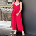 thumbnail image 1 of BLTIBY 2025 Womens Jumpsuits Summer Wide Leg Bib Button Overalls Casual Sleeveless Rompers Fashion Pants with Pockets Red L, 1 of 7