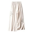thumbnail image 1 of BLTIBY 2025 Womens Palazzo Pants Casual Wide Leg Pants Baggy Ankle Length Floral Embroidered Pants with Pockets Beige M, 1 of 2