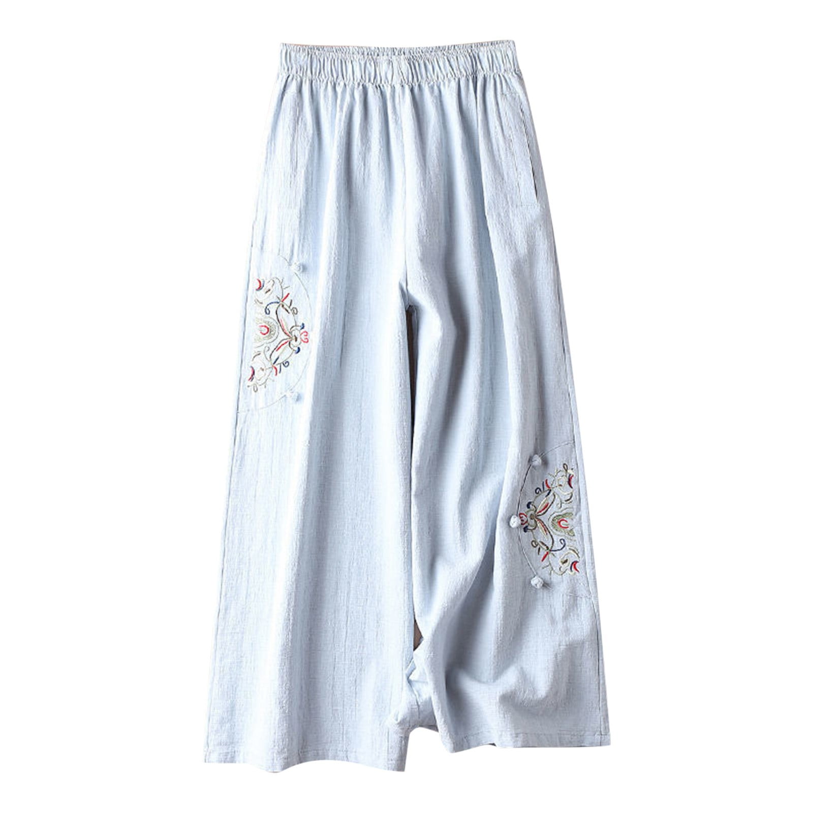 Beau Blue Lace Accent Floral Patched Pocket Pleated Wide Leg Slouchy Pants main image 0