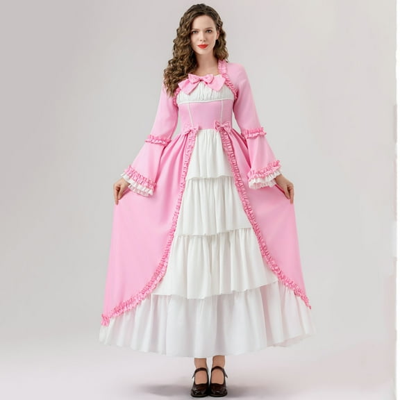 BLTIBY 2025 Womens Role-playing Dress Long Sleeve ELegant Stage Play Fashion Loose Cute Long Princess Dresses Pink M