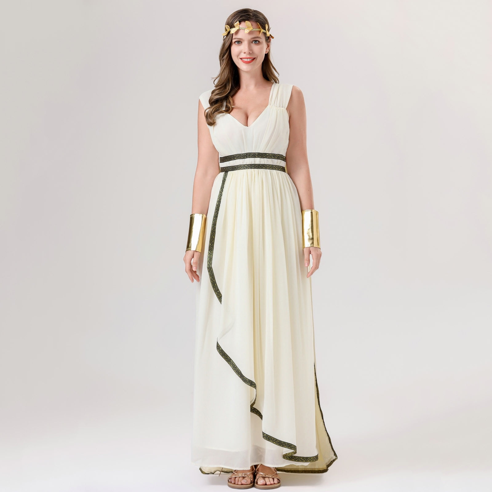 BLTIBY 2025 Womens Role-playing Dress Sleeveless V Neck Mythological Goddess  Stage Play Fashion Long Dresses Beige S - Walmart.com
