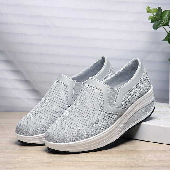 BLTIBY 2025 Womens Running Shoes Slip-on Walking Tennis Sneakers Lightweight Breathable Casual Soft Sole Mesh Workout Sports Shoes Gray 41