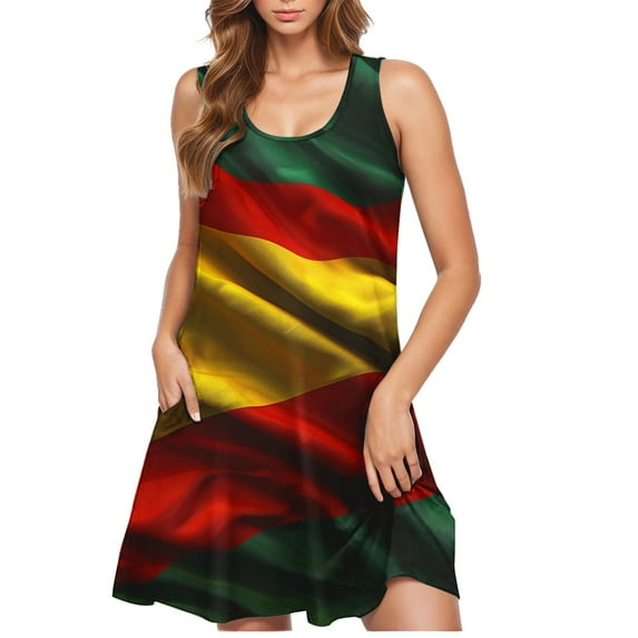 BLTIBY 2025 Womens Summer Dress Independence Day Printed U Neck Sleeveless Casual Loose Dresses with Pockets Multicolor 12 M