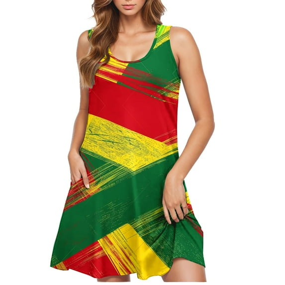 BLTIBY 2025 Womens Summer Dress Independence Day Printed U Neck Sleeveless Casual Loose Dresses with Pockets Multicolor 3 S
