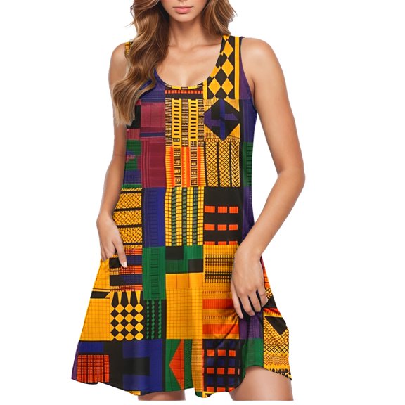 BLTIBY 2025 Womens Summer Dress Independence Day Printed U Neck Sleeveless Casual Loose Dresses with Pockets Multicolor 7 XXL