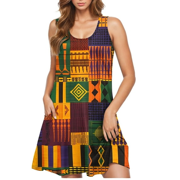 BLTIBY 2025 Womens Summer Dress Independence Day Printed U Neck Sleeveless Casual Loose Dresses with Pockets Multicolor 8 M