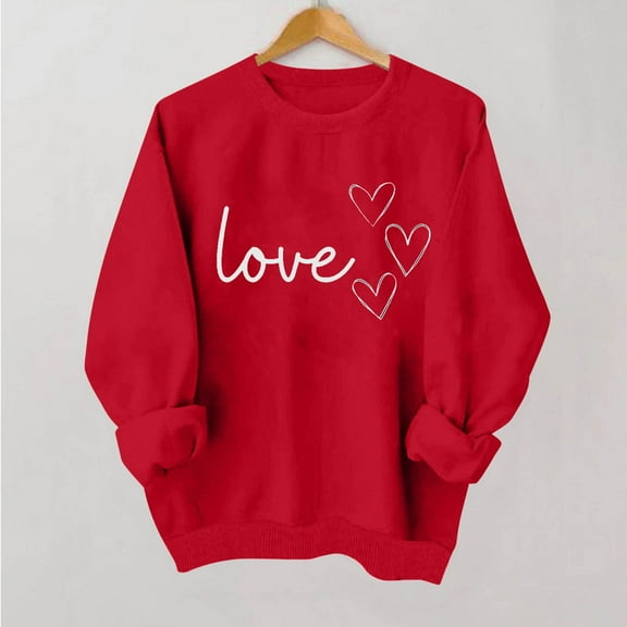 BLTIBY 2025 Womens Valentine's Day Sweatshirts Fall Spring Long Sleeve Round Neck Loose Fit Casual T Shirt Ladies Blouses Shirts Fashion Red 2 L