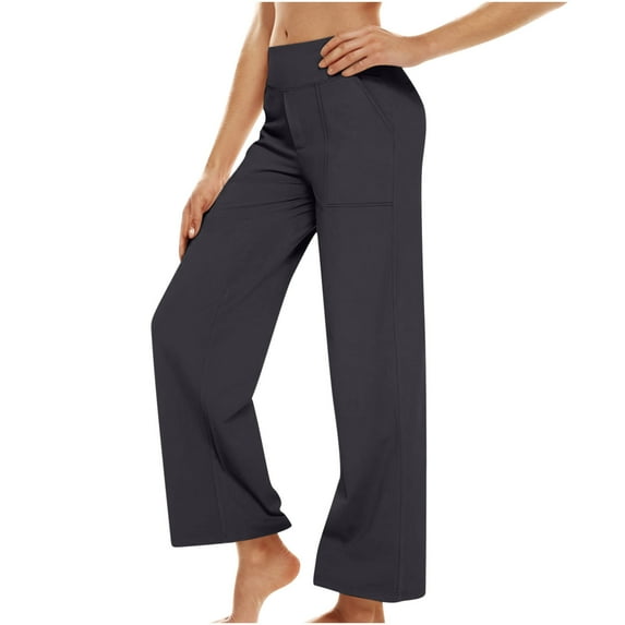 BLTIBY 2025 Womens Wide Leg Yoga Pants Solid Colour Casual Loose Comfy Sweatpants High Waisted Lounge Flowy Trousers with Pockets Dark Gray S