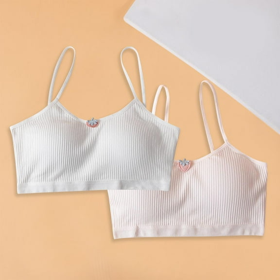 BLTIBY 2PC Cotton Girls Training Bra Crop Cami Training Bras for Teens with Spaghetti Straps Comfortable Fashion Bralette Pink 7-13 Years