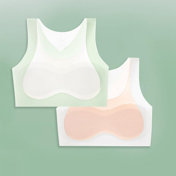 BLTIBY 2PC Cotton Girls Training Bra V Neck Crop Cami Training Seamless Bras with Cheast Pads for Teens Comfortable Fashion Bralette Hot Pink 10-11 Years