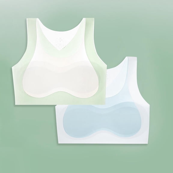 BLTIBY 2PC Cotton Girls Training Bra V Neck Crop Cami Training Seamless Bras with Cheast Pads for Teens Comfortable Fashion Bralette Watermelon Red 12-14 Years