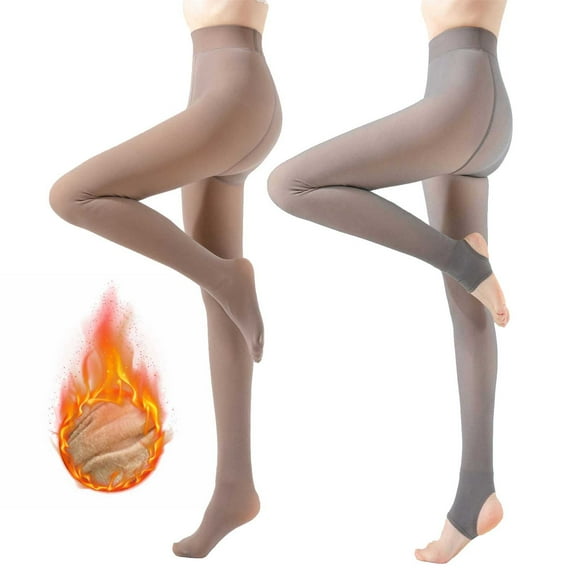 BLTIBY 2PC Fake Translucent Fleece Lined Tights Solid Color Fall Winter Warm Magic Pantyhos for Women C One Size