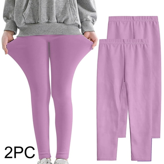 BLTIBY 2PC Girls Bottoms Pants Fall Solid Color Elastic Waist Leggings Toddler Infant Casual Fashion Lightweight Trousers Purple 3-4 Years