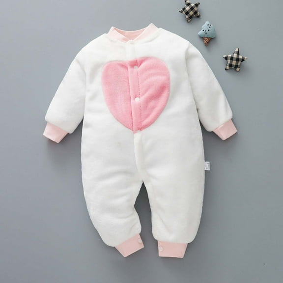 BLTIBY 3-18 Months Baby Girl Boy Clothes Jumpsuits Printed Long Sleeve Winter Fleece Thick Warm Pajamas Infant Newborn One-Piece Outfits Cute Comfortable Rompers White 3 Months
