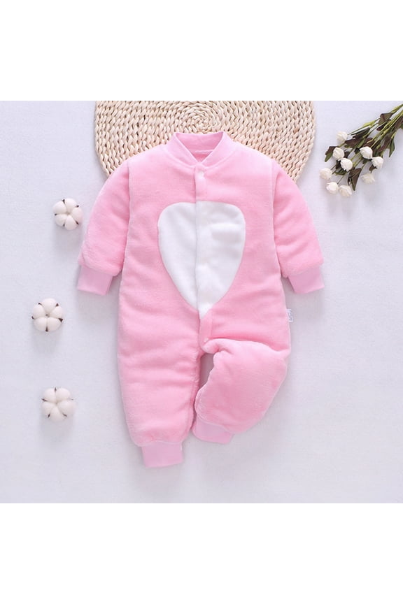 3-18 Months Baby Girl Clothes Jumpsuits Printed Long Sleeve Winter Fleece Thick Warm Pajamas Infant Newborn One-Piece Outfits Cute Comfortable Rompers Pink 12-18 Months