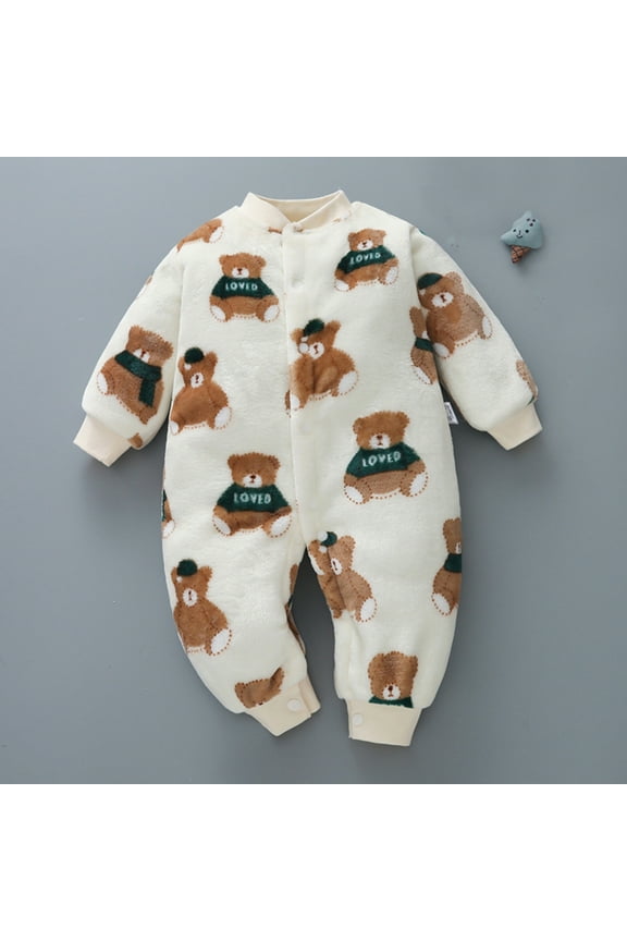 3-18 Months Baby Girl Clothes Jumpsuits Printed Long Sleeve Winter Fleece Thick Warm Pajamas Infant Newborn One-Piece Outfits Cute Comfortable Rompers White 3-6 Months