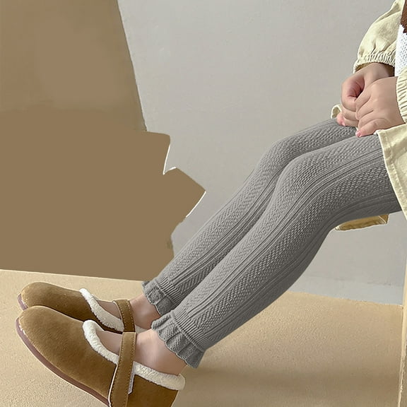 BLTIBY 3-8 Years Girls Toddler Baby Leggings Basic Ribbed Tights Kids Little Girls Dress Bottom Pants Solid Colour Ruffled Winter Elastic Warm Trousers Gray S