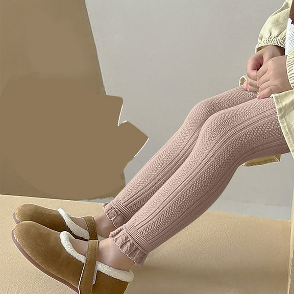 BLTIBY 3-8 Years Girls Toddler Baby Leggings Basic Ribbed Tights Kids Little Girls Dress Bottom Pants Solid Colour Ruffled Winter Elastic Warm Trousers Pink S