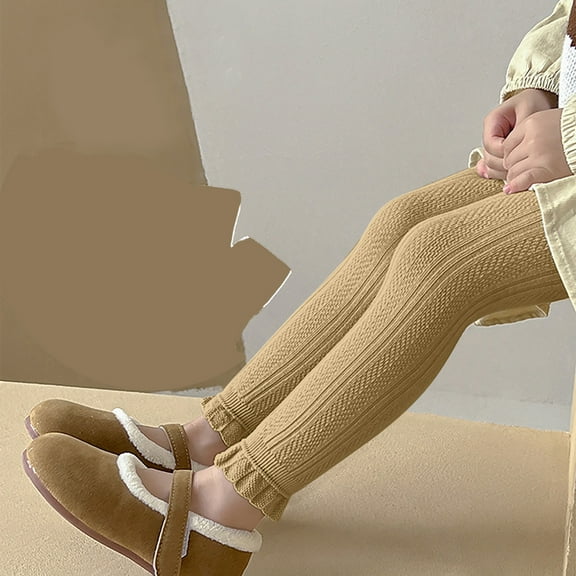 BLTIBY 3-8 Years Girls Toddler Baby Leggings Basic Ribbed Tights Kids Little Girls Dress Bottom Pants Solid Colour Ruffled Winter Elastic Warm Trousers Yellow S