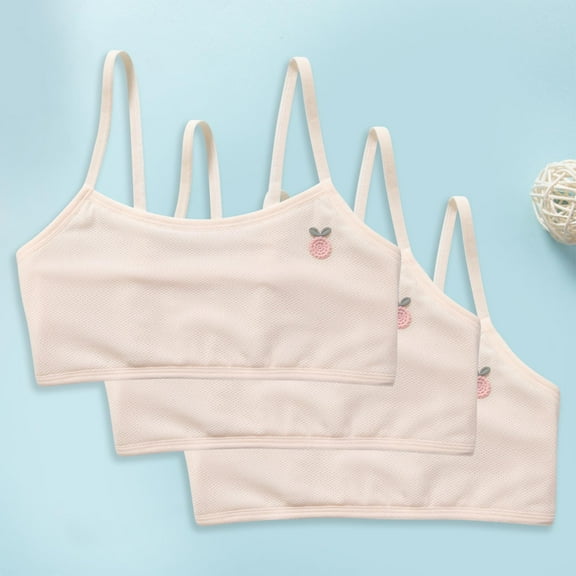 BLTIBY 3PC Cotton Girls Training Bra Crop Cami Training Bras for Teens with Spaghetti Straps Fashion Comfortable Bralette Beige 12-14 Years