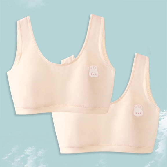 BLTIBY 3PC Cotton Girls Training Bra Crop Cami Training Seamless Printed Bras with Cheast Pads for Teens Comfortable Fashion Bralette Beige 7-13 Years