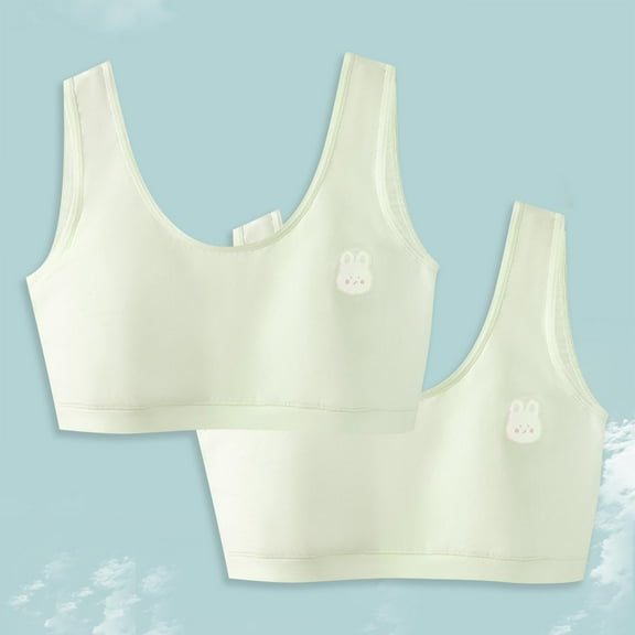 BLTIBY 3PC Cotton Girls Training Bra Crop Cami Training Seamless Printed Bras with Cheast Pads for Teens Comfortable Fashion Bralette Green 7-13 Years