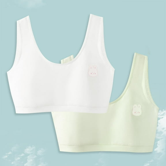 BLTIBY 3PC Cotton Girls Training Bra Crop Cami Training Seamless Printed Bras with Cheast Pads for Teens Comfortable Fashion Bralette Blue 7-13 Years