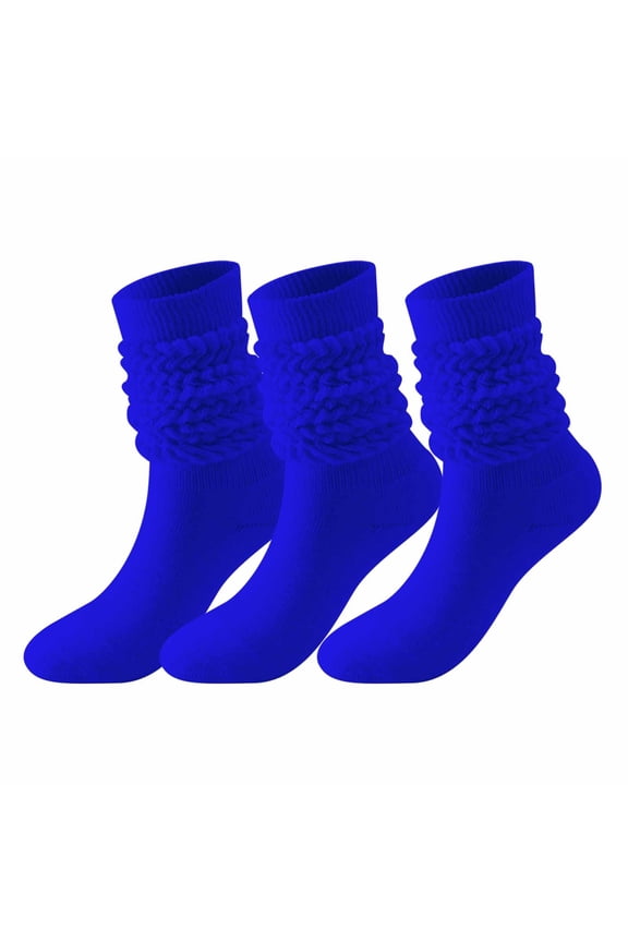 3PC Slouch Socks for Women Solid Color Colorful 80s 90s Neon Scrunch Sock Long Crew Knee High Sock Blue M