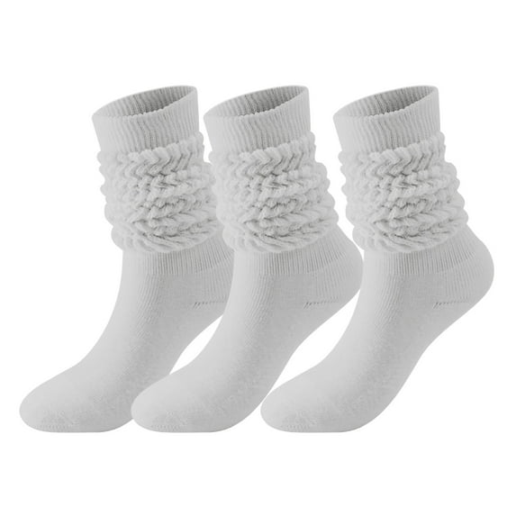 BLTIBY 3PC Slouch Socks for Women Solid Color Colorful 80s 90s Neon Scrunch Sock Long Crew Knee High Sock Gray M