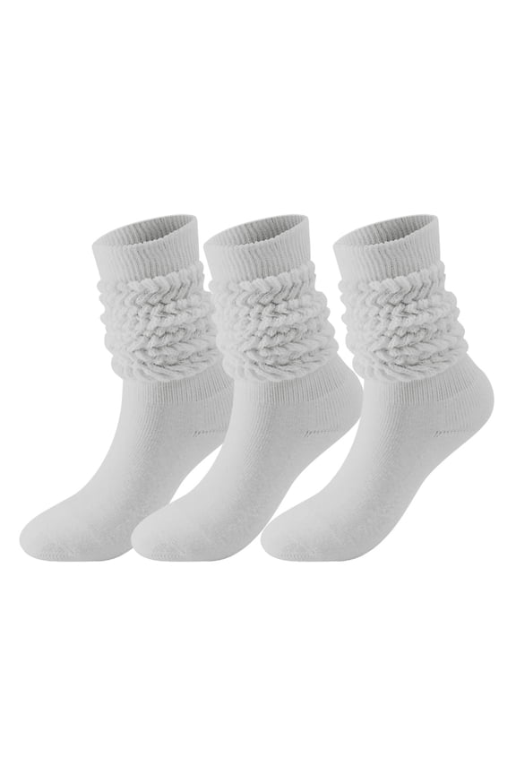 3PC Slouch Socks for Women Solid Color Colorful 80s 90s Neon Scrunch Sock Long Crew Knee High Sock Gray M