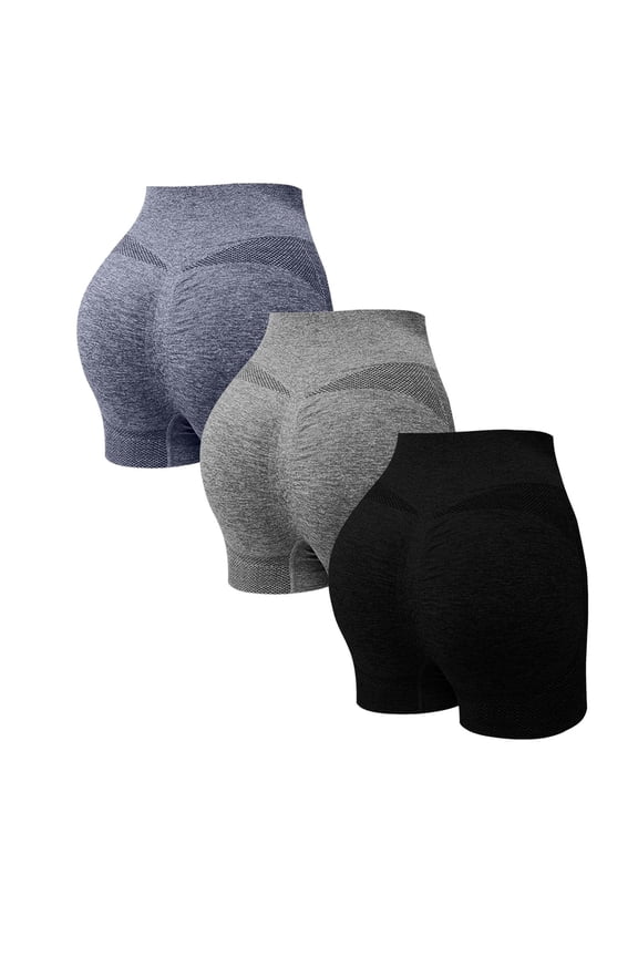 3PC Women Butt Lifter Shapewear High Waisted Tummy Control Underwear Seamless Solid Color Sports Body Shaper Shorts Gray 2 XL